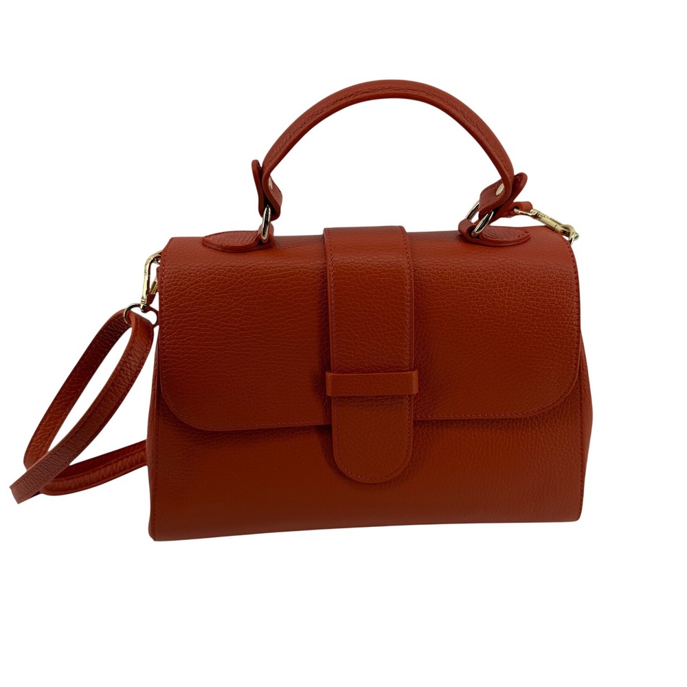 Vera Pelle Burnt Orange Pebbled Leather Satchel Crossbody Bag Made in Italy